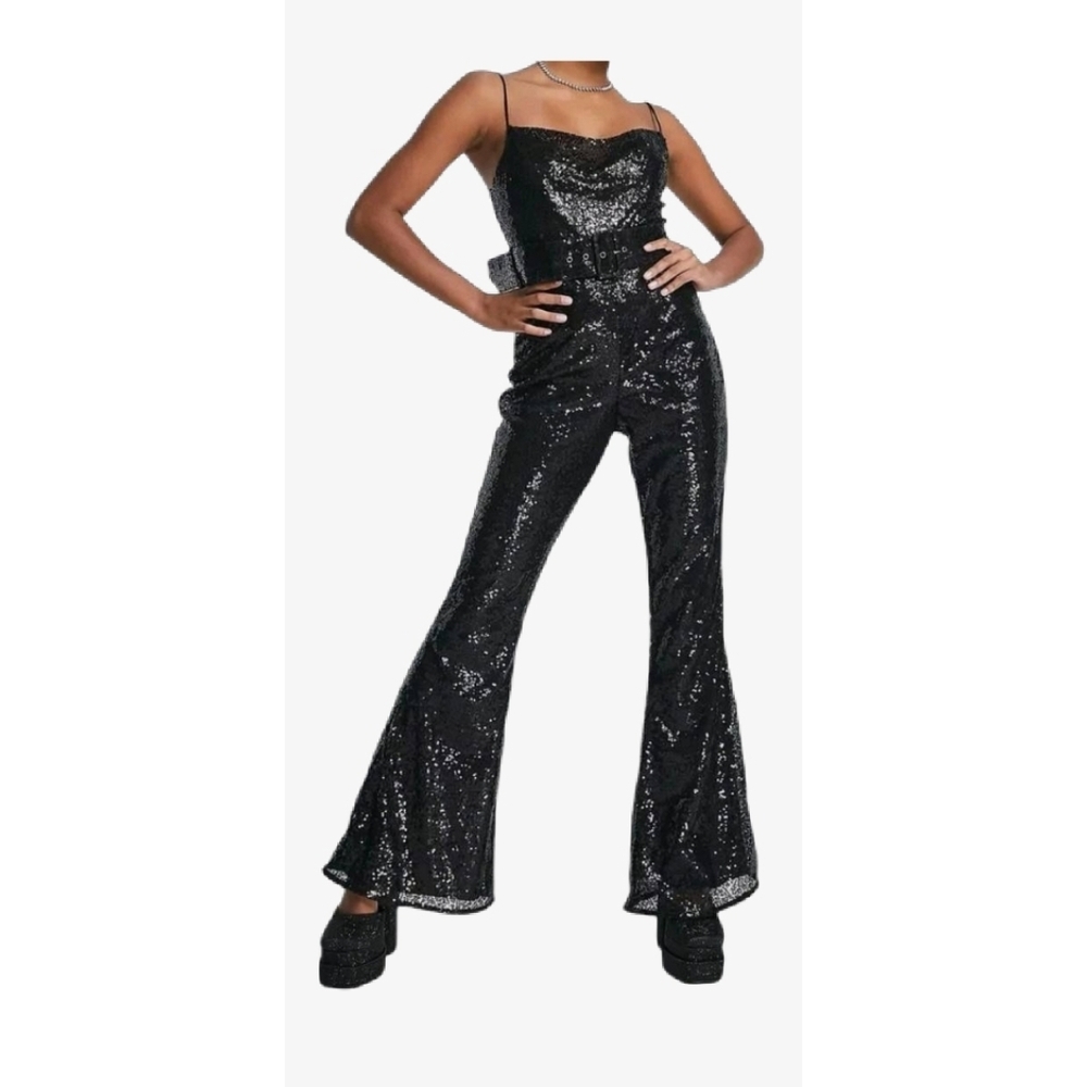 ASOS Petite Black Jumpsuit Sequin Wide-Leg